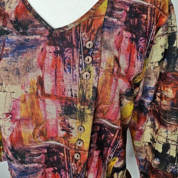Parsley & Sage Size Medium Abstract Multicolor Print Button Detail Top - Picture 2 of 9